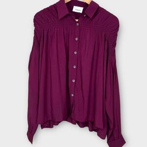 Andree by Unit Button Down Shirt Women's S Plum Long Sleeve Smocked Oversized‎